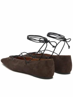 Ballerine Suede Lace-Up Pointed Ballet Flat 818P15775001 Marrone