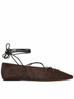 Ballerine Suede Lace-Up Pointed Ballet Flat 818P15775001 Marrone
