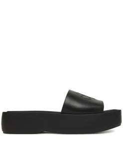 Ciabatte Flatf Sndl Lth Mg HW0HW03026 Nero