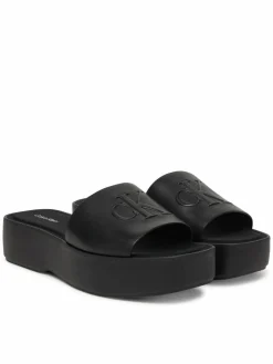Ciabatte Flatf Sndl Lth Mg HW0HW03026 Nero