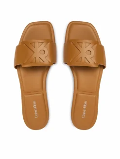 Ciabatte Square Flat Sandal Emblem HW0HW03128 Marrone
