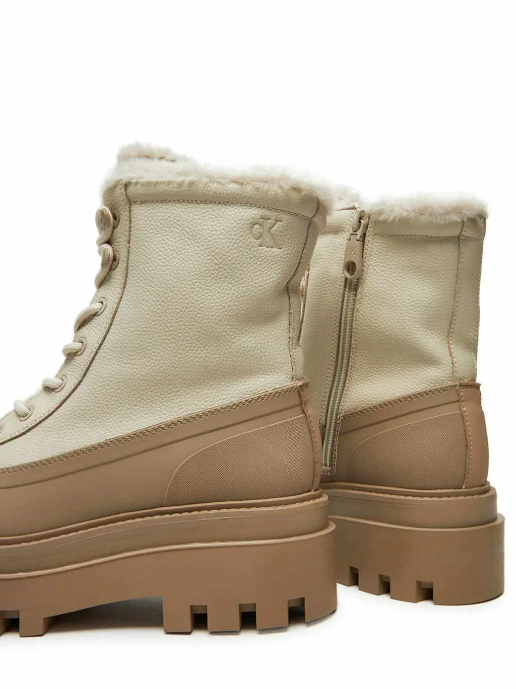 Scarponcini Flatform Lace Up Boot Padded YW0YW01557 Beige