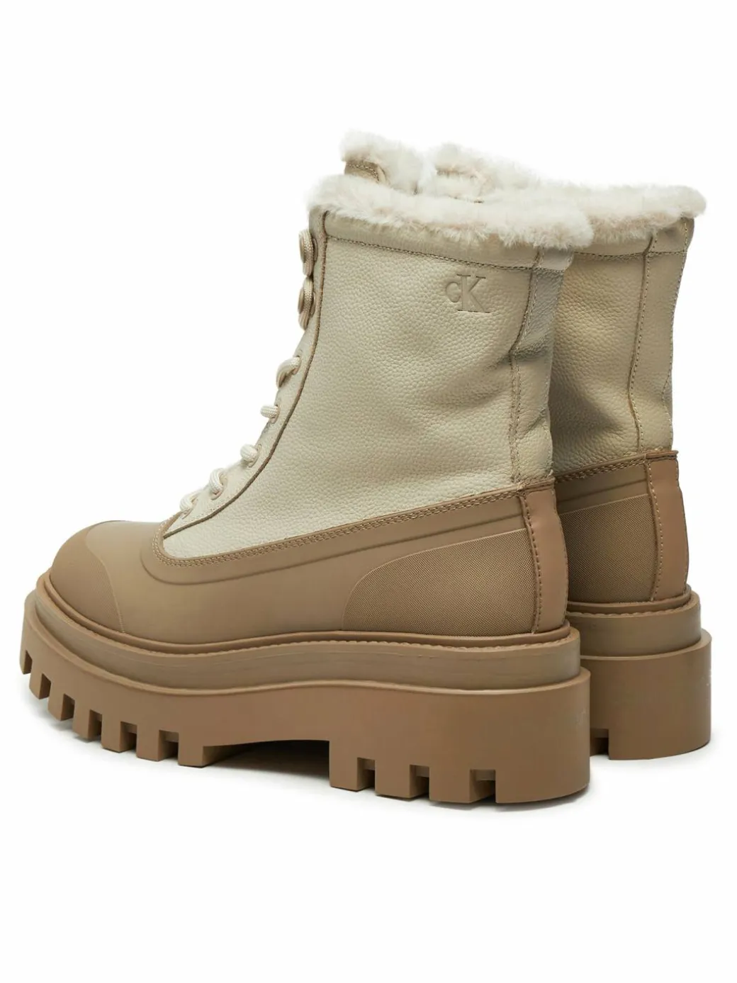 Scarponcini Flatform Lace Up Boot Padded YW0YW01557 Beige